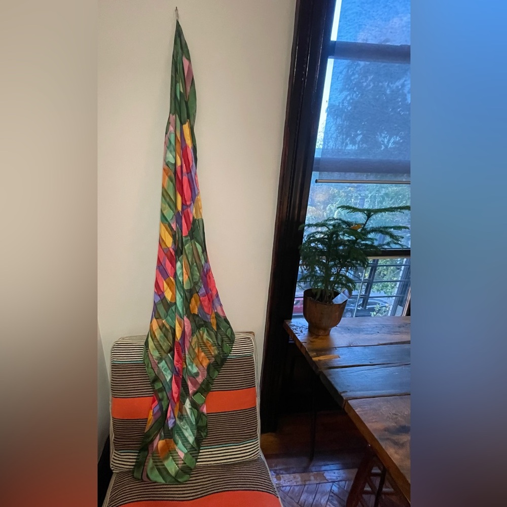 100% silk, hand-painted, pleated scarf with abstract pattern